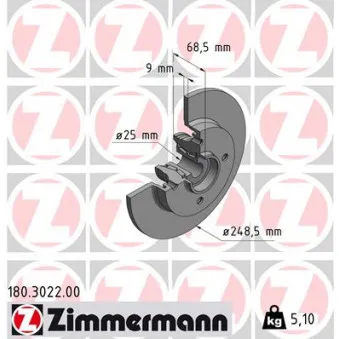 Jeu de 2 disques de frein arrière ZIMMERMANN 180.3022.00