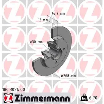 Jeu de 2 disques de frein arrière ZIMMERMANN 180.3024.00