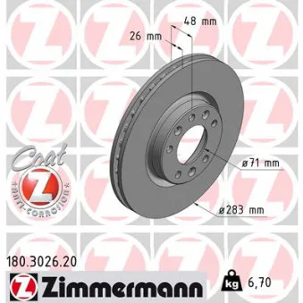 Jeu de 2 disques de frein avant ZIMMERMANN 180.3026.20