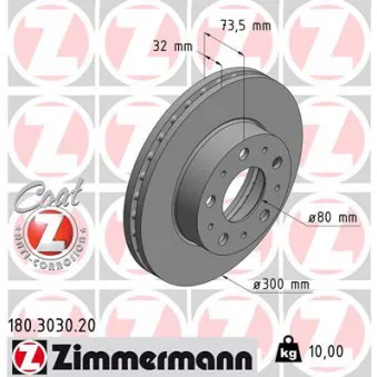 Jeu de 2 disques de frein avant ZIMMERMANN 180.3030.20