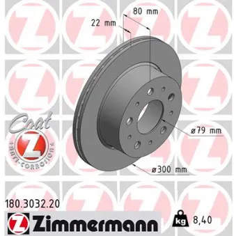 Jeu de 2 disques de frein arrière ZIMMERMANN 180.3032.20