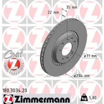Jeu de 2 disques de frein arrière ZIMMERMANN 180.3034.20
