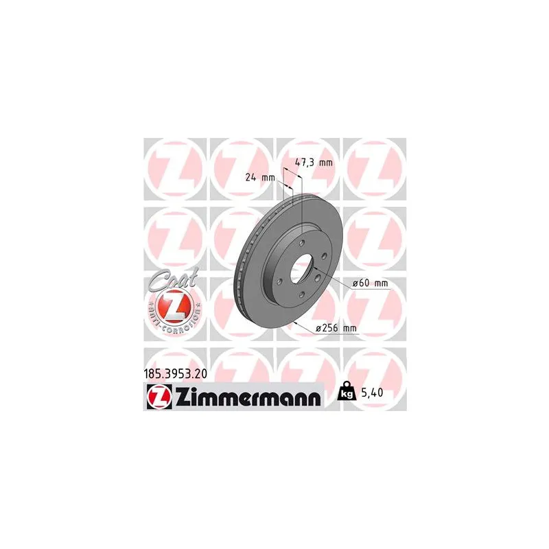 Jeu de 2 disques de frein avant ZIMMERMANN 185.3953.20