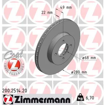 Jeu de 2 disques de frein avant ZIMMERMANN 200.2514.20