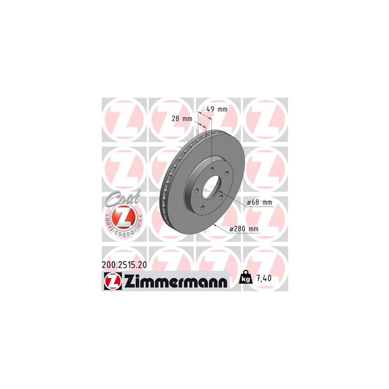 Jeu de 2 disques de frein avant ZIMMERMANN 200.2515.20