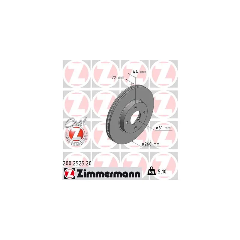 Jeu de 2 disques de frein avant ZIMMERMANN 200.2525.20