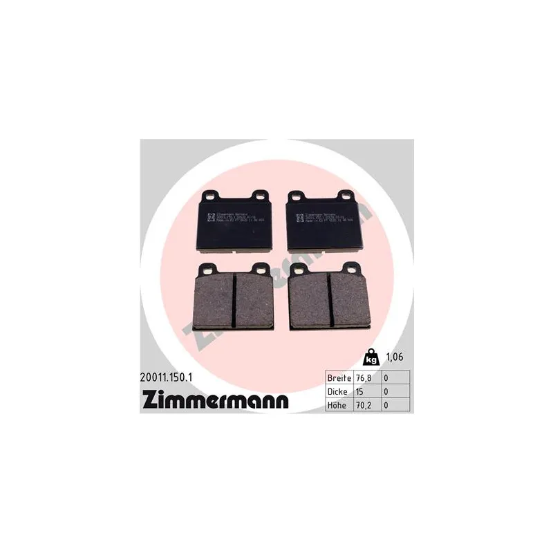 Jeu de 4 plaquettes de frein avant ZIMMERMANN 20011.150.1