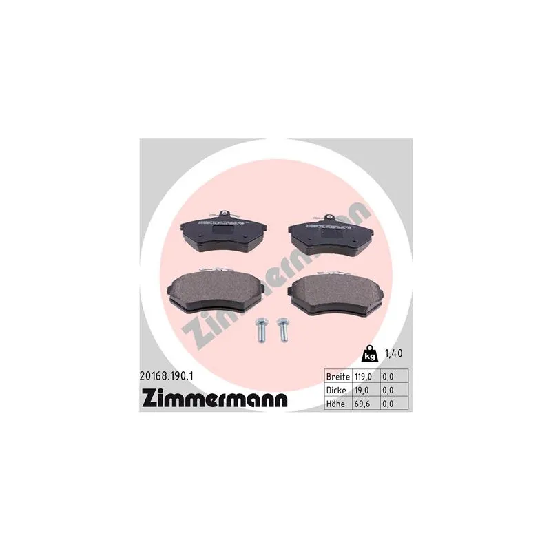 Jeu de 4 plaquettes de frein avant ZIMMERMANN 20168.190.1