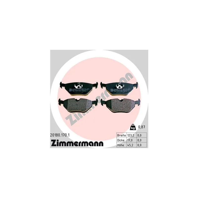 Jeu de 4 plaquettes de frein arrière ZIMMERMANN 20180.170.1