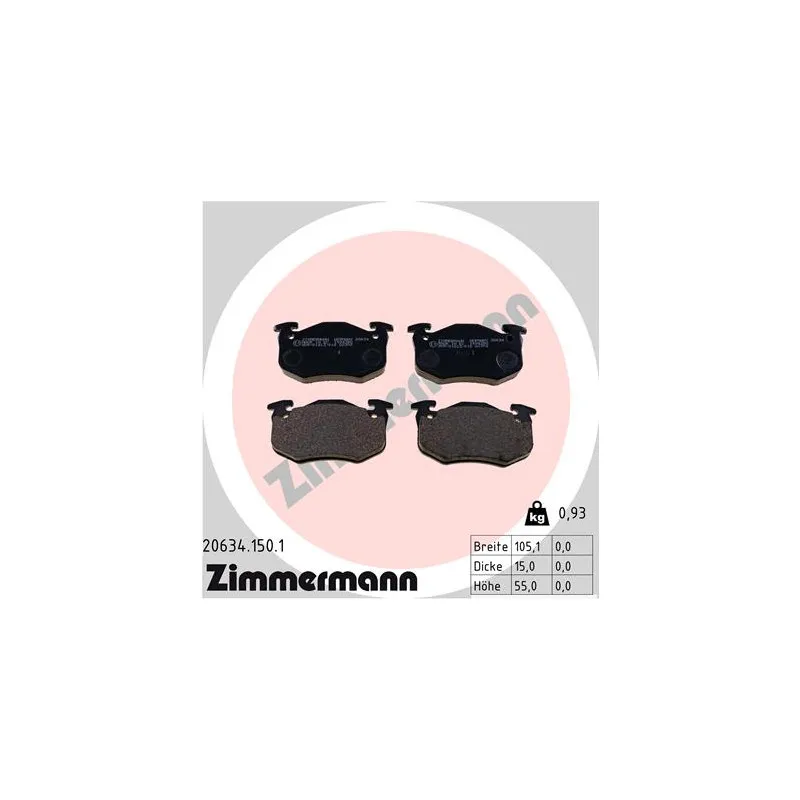 Jeu de 4 plaquettes de frein avant ZIMMERMANN 20634.150.1