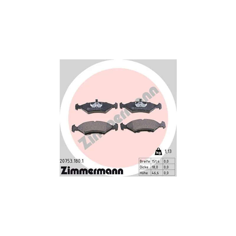 Jeu de 4 plaquettes de frein avant ZIMMERMANN 20753.180.1