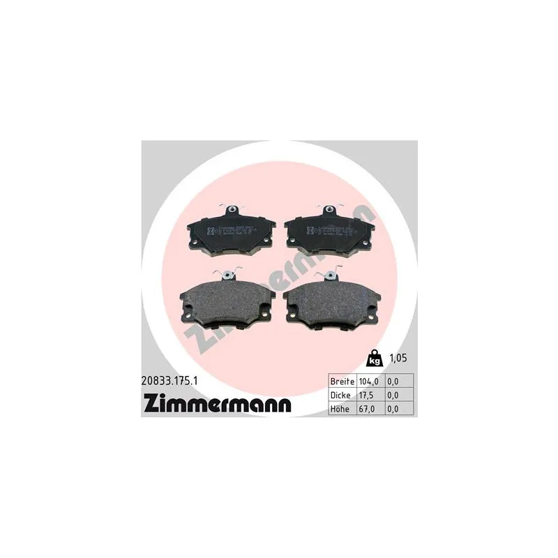 Jeu de 4 plaquettes de frein avant ZIMMERMANN 20833.175.1