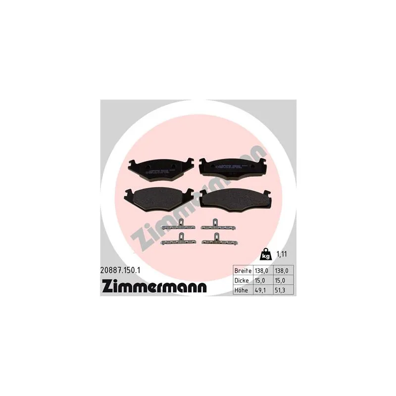 Jeu de 4 plaquettes de frein avant ZIMMERMANN 20887.150.1
