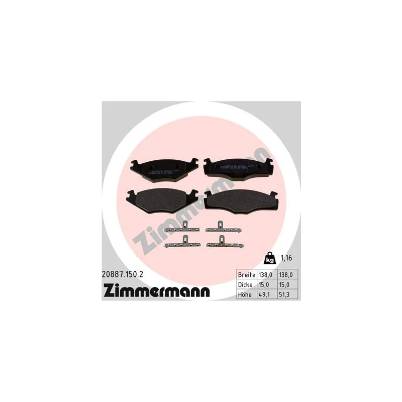 Jeu de 4 plaquettes de frein avant ZIMMERMANN 20887.150.2