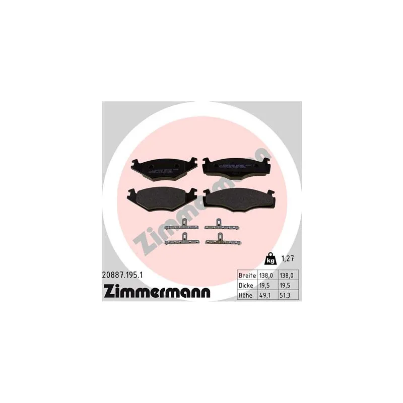 Jeu de 4 plaquettes de frein avant ZIMMERMANN 20887.195.1