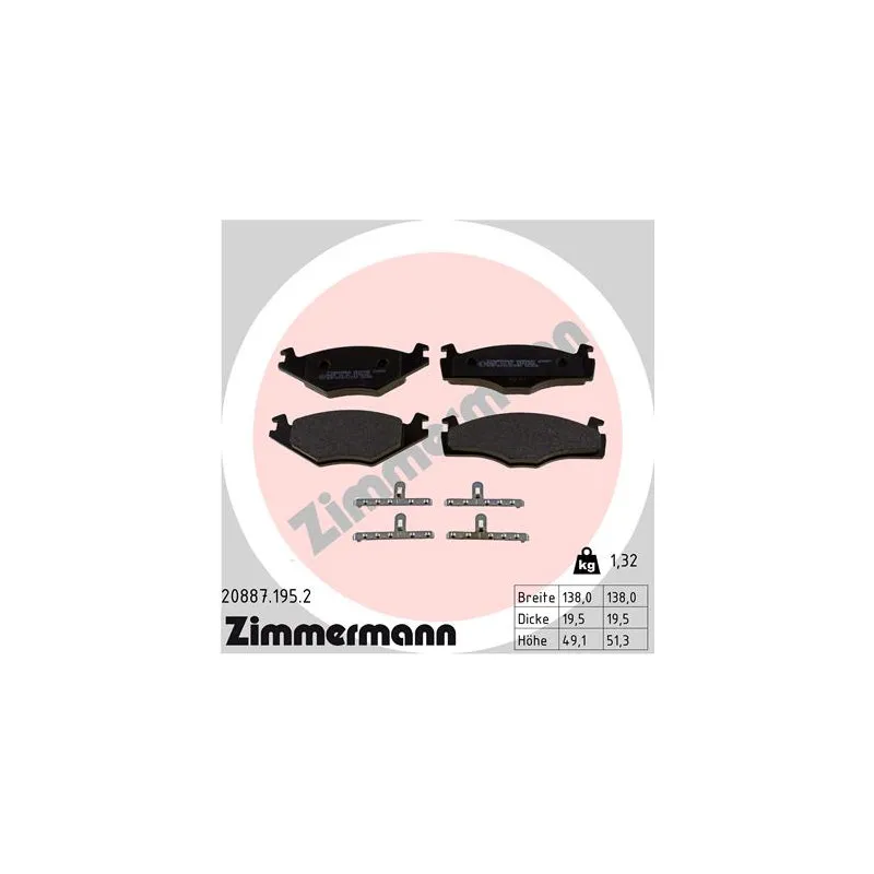 Jeu de 4 plaquettes de frein avant ZIMMERMANN 20887.195.2