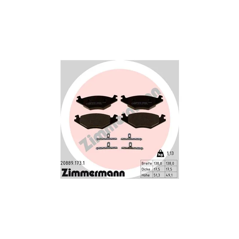 Jeu de 4 plaquettes de frein avant ZIMMERMANN 20889.173.1