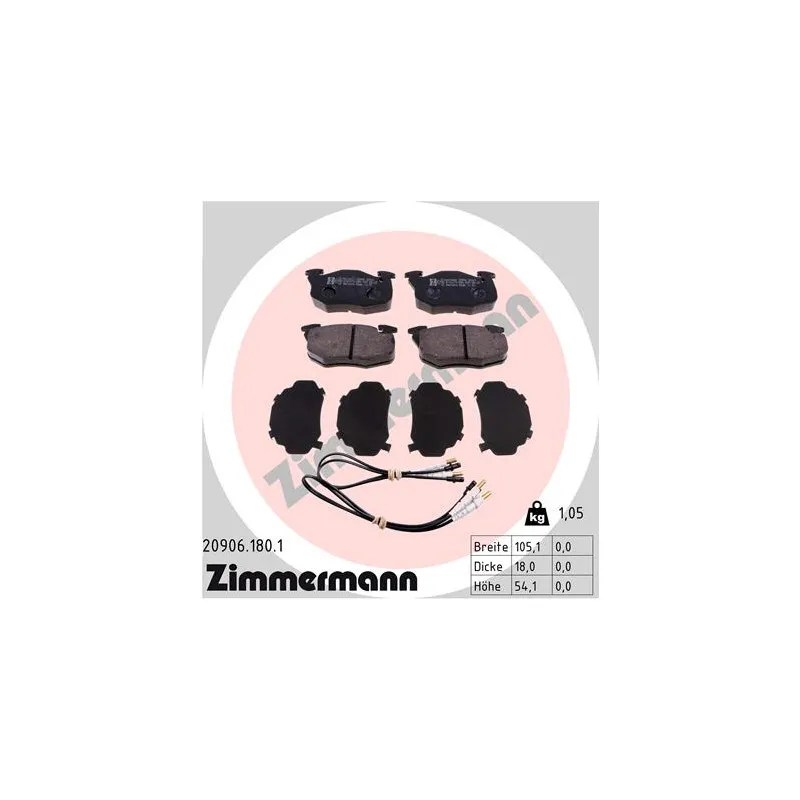 Jeu de 4 plaquettes de frein avant ZIMMERMANN 20906.180.1