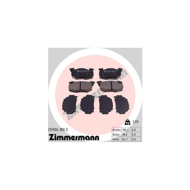 Jeu de 4 plaquettes de frein avant ZIMMERMANN 20906.180.3