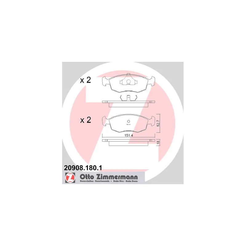 Jeu de 4 plaquettes de frein avant ZIMMERMANN 20908.180.1