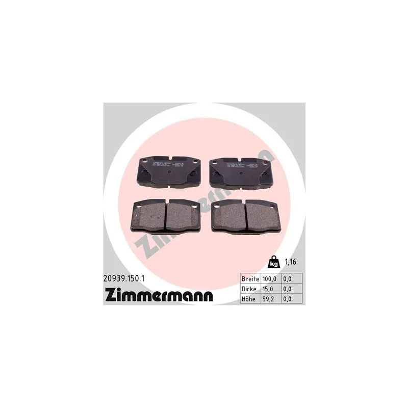 Jeu de 4 plaquettes de frein avant ZIMMERMANN 20939.150.1