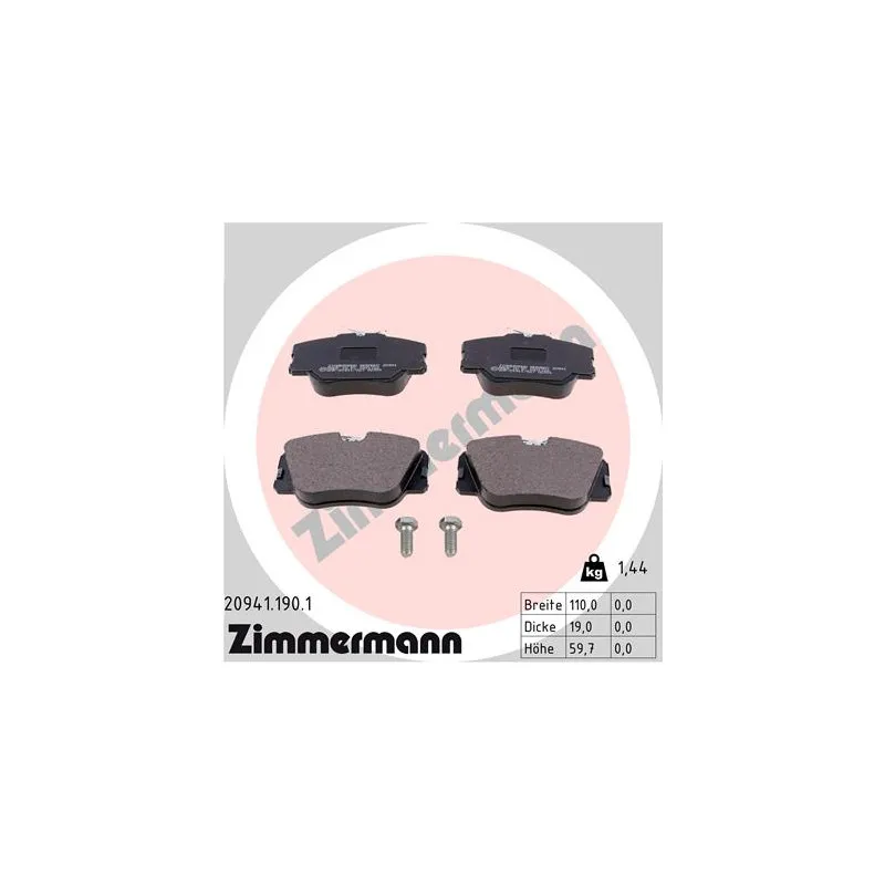 Jeu de 4 plaquettes de frein avant ZIMMERMANN 20941.190.1