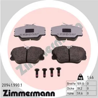 Jeu de 4 plaquettes de frein avant ZIMMERMANN 20941.990.1