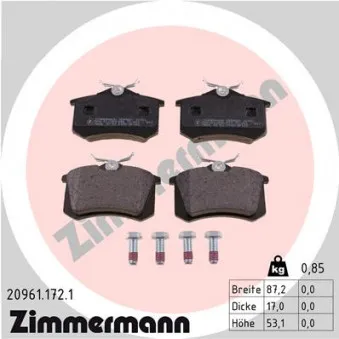 Jeu de 4 plaquettes de frein arrière ZIMMERMANN 20961.172.1