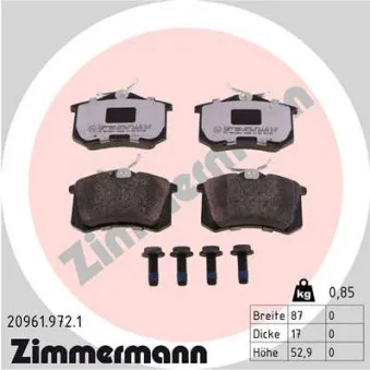 Jeu de 4 plaquettes de frein arrière ZIMMERMANN 20961.972.1
