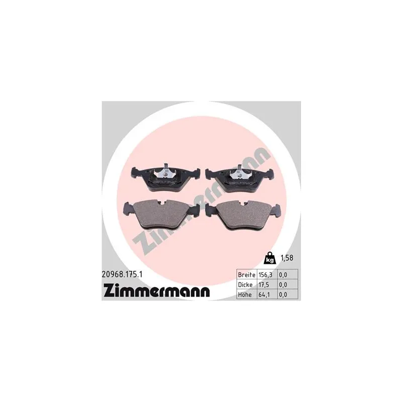 Jeu de 4 plaquettes de frein avant ZIMMERMANN 20968.175.1
