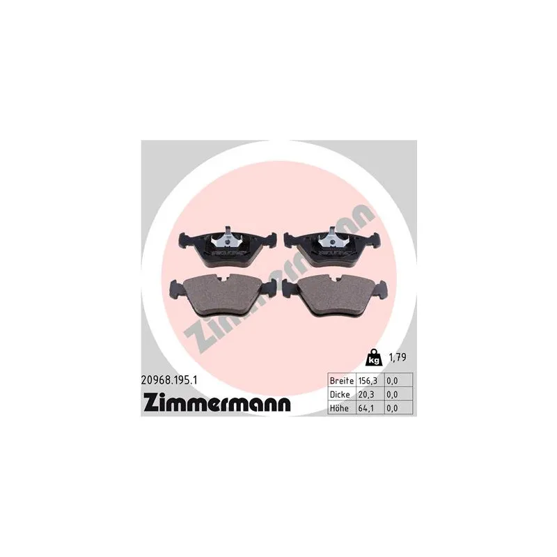Jeu de 4 plaquettes de frein avant ZIMMERMANN 20968.195.1