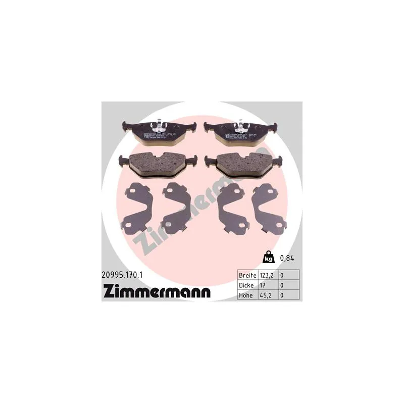 Jeu de 4 plaquettes de frein arrière ZIMMERMANN 20995.170.1