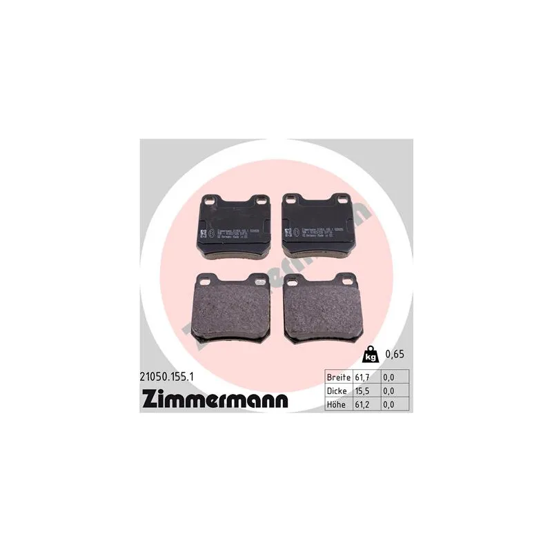 Jeu de 4 plaquettes de frein arrière ZIMMERMANN 21050.155.1