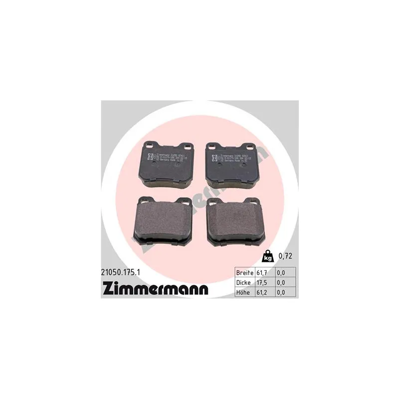 Jeu de 4 plaquettes de frein arrière ZIMMERMANN 21050.175.1