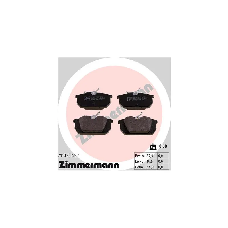 Jeu de 4 plaquettes de frein arrière ZIMMERMANN 21103.145.1