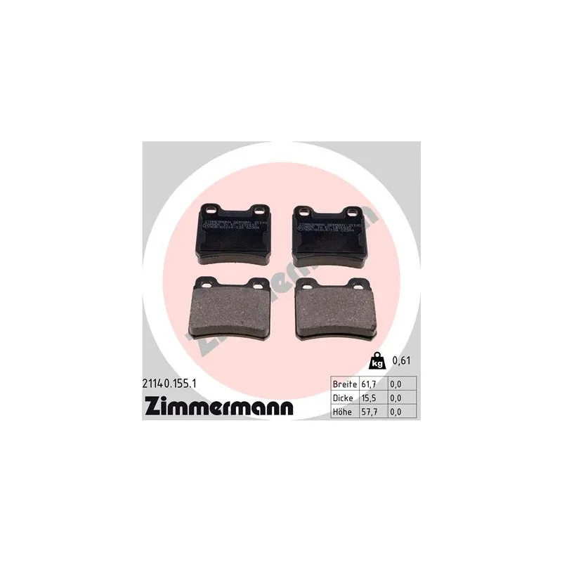 Jeu de 4 plaquettes de frein arrière ZIMMERMANN 21140.155.1