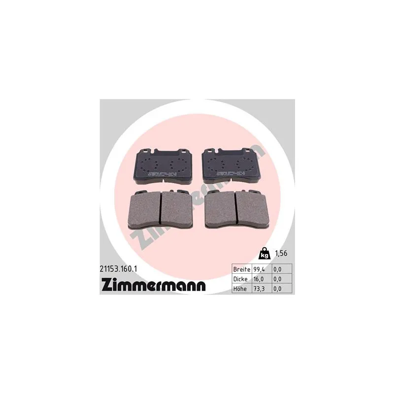 Jeu de 4 plaquettes de frein avant ZIMMERMANN 21153.160.1