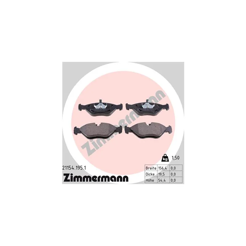 Jeu de 4 plaquettes de frein avant ZIMMERMANN 21154.195.1