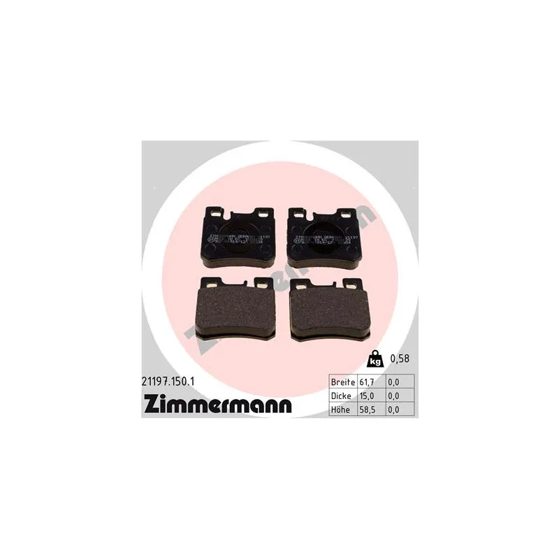 Jeu de 4 plaquettes de frein arrière ZIMMERMANN 21197.150.1