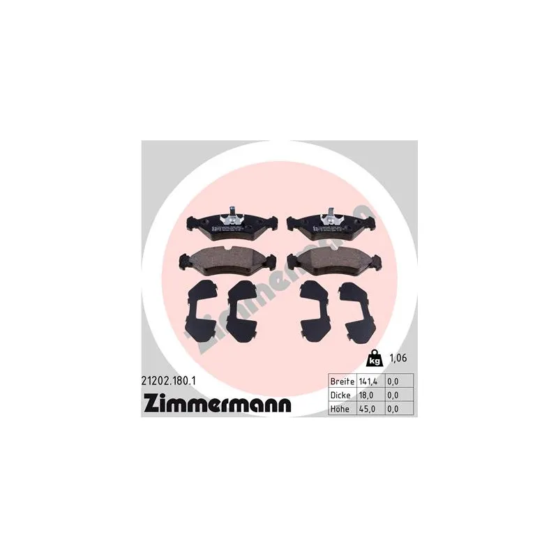 Jeu de 4 plaquettes de frein avant ZIMMERMANN 21202.180.1
