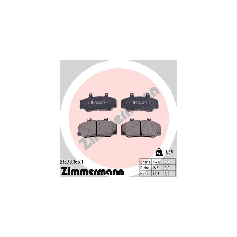 Jeu de 4 plaquettes de frein avant ZIMMERMANN 21233.165.1