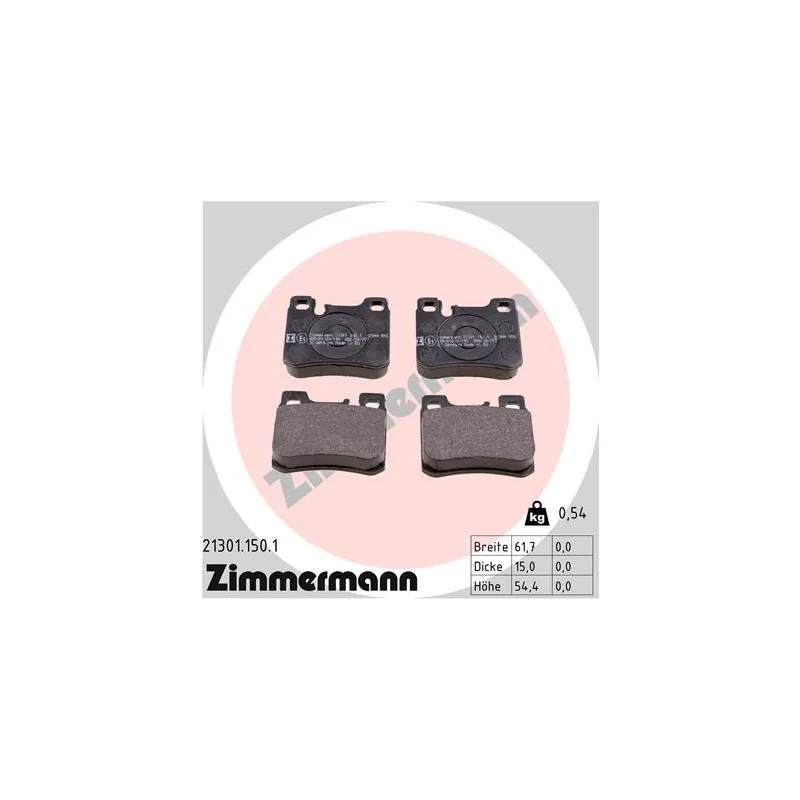 Jeu de 4 plaquettes de frein arrière ZIMMERMANN 21301.150.1