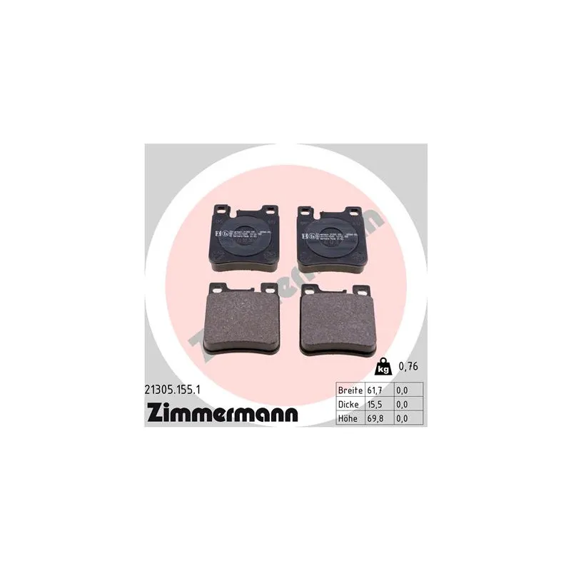Jeu de 4 plaquettes de frein arrière ZIMMERMANN 21305.155.1