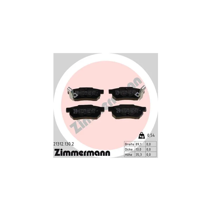 Jeu de 4 plaquettes de frein arrière ZIMMERMANN 21312.130.2