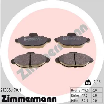 Jeu de 4 plaquettes de frein avant ZIMMERMANN 21365.170.1