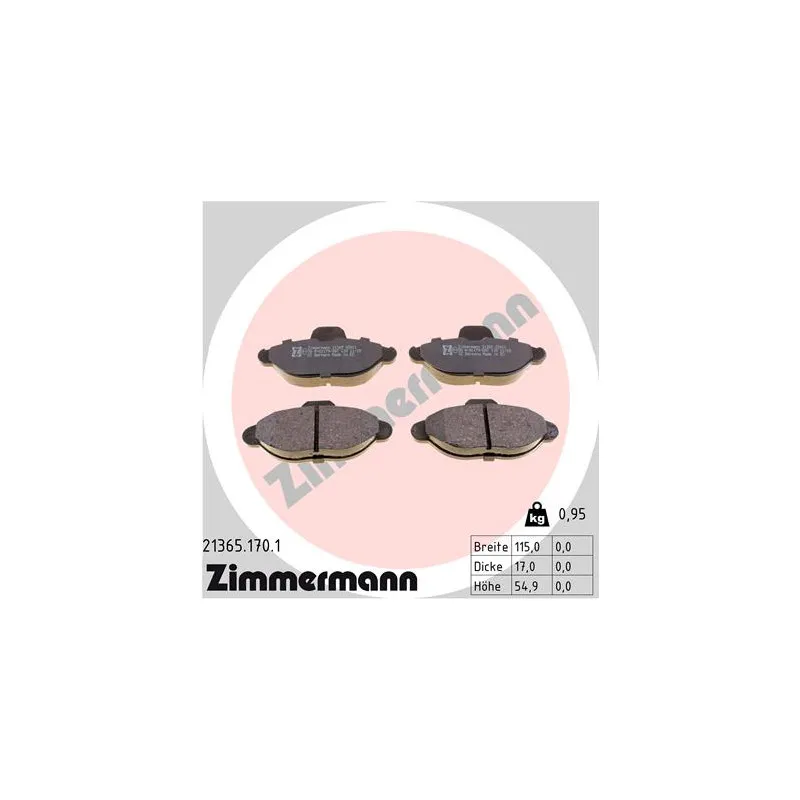 Jeu de 4 plaquettes de frein avant ZIMMERMANN 21365.170.1