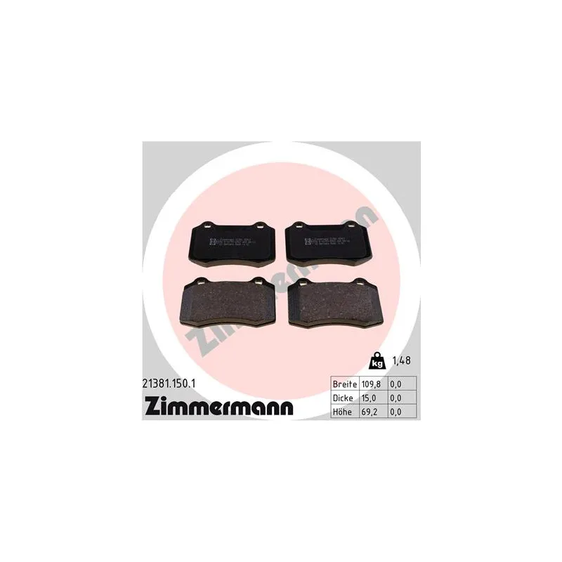 Jeu de 4 plaquettes de frein avant ZIMMERMANN 21381.150.1