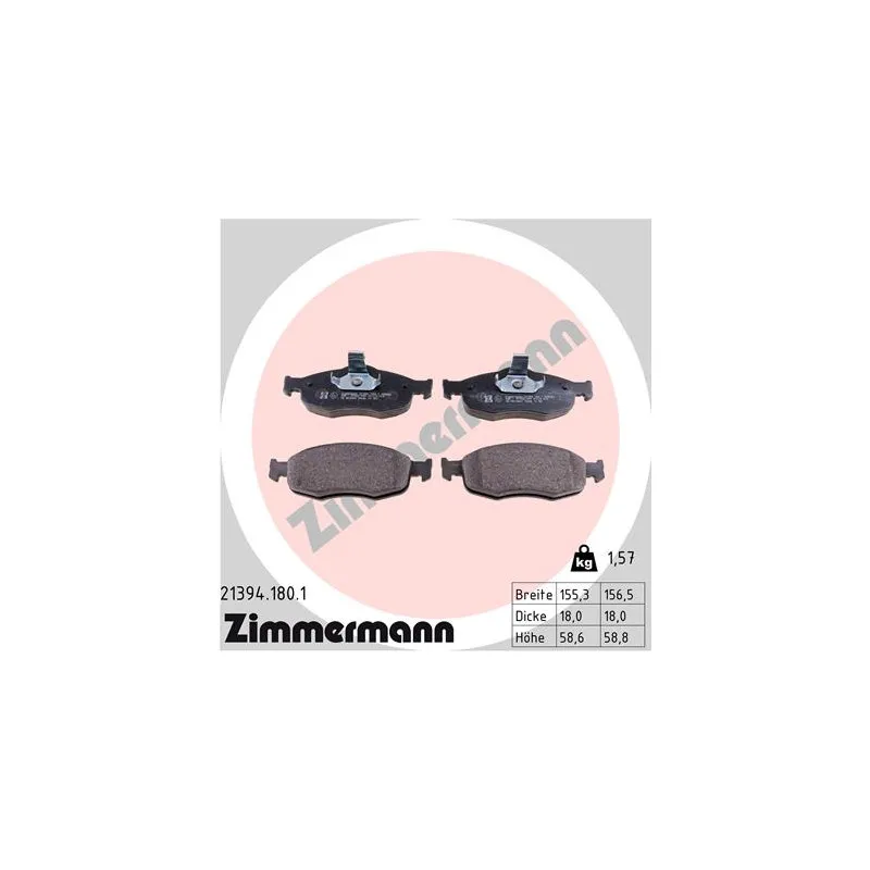 Jeu de 4 plaquettes de frein avant ZIMMERMANN 21394.180.1