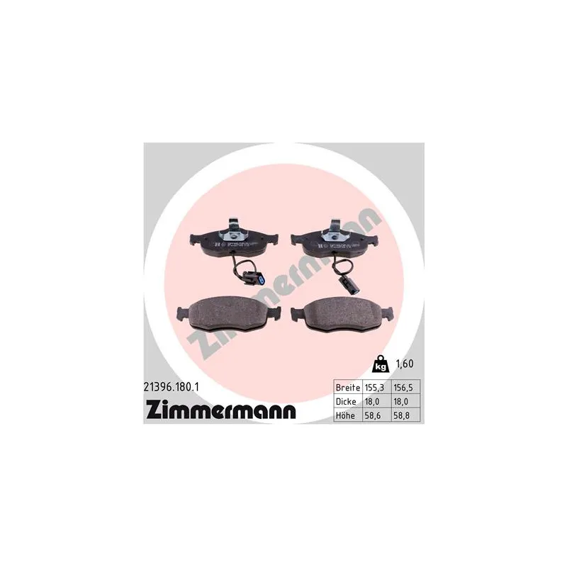 Jeu de 4 plaquettes de frein avant ZIMMERMANN 21396.180.1