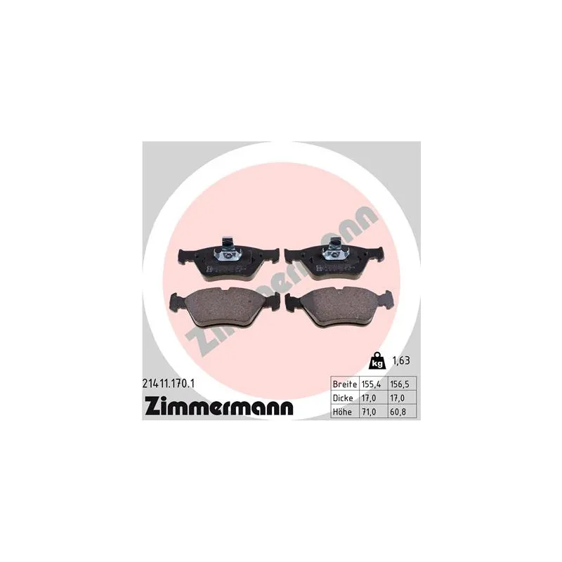 Jeu de 4 plaquettes de frein avant ZIMMERMANN 21411.170.1